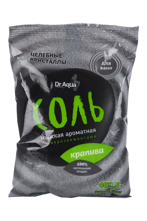 Соль для ванн Dr Aqua Целебные кристаллы морская / ароматная Крапива, 409,5 г