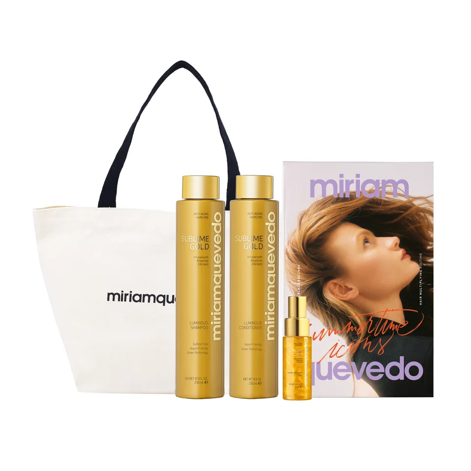 Miriamquevedo Sublime Gold Hair Nutrition & Luminosity DUO Золотой набор-люкс для питания и сияния волос шампунь250 мл+кондиц. 250 мл+мист 30 мл+фирм. сумочка для косм. текстиль