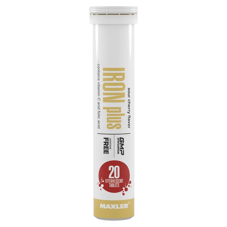 Железо с витаминами группы B и C Maxler Iron Plus Effervescent, 20 шипучих таблеток - Кислая вишня
