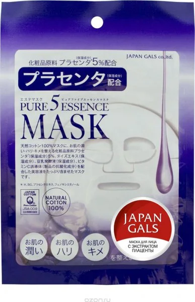 Маска с плацентой Pure5 Essence, 1 шт, Japan Gals