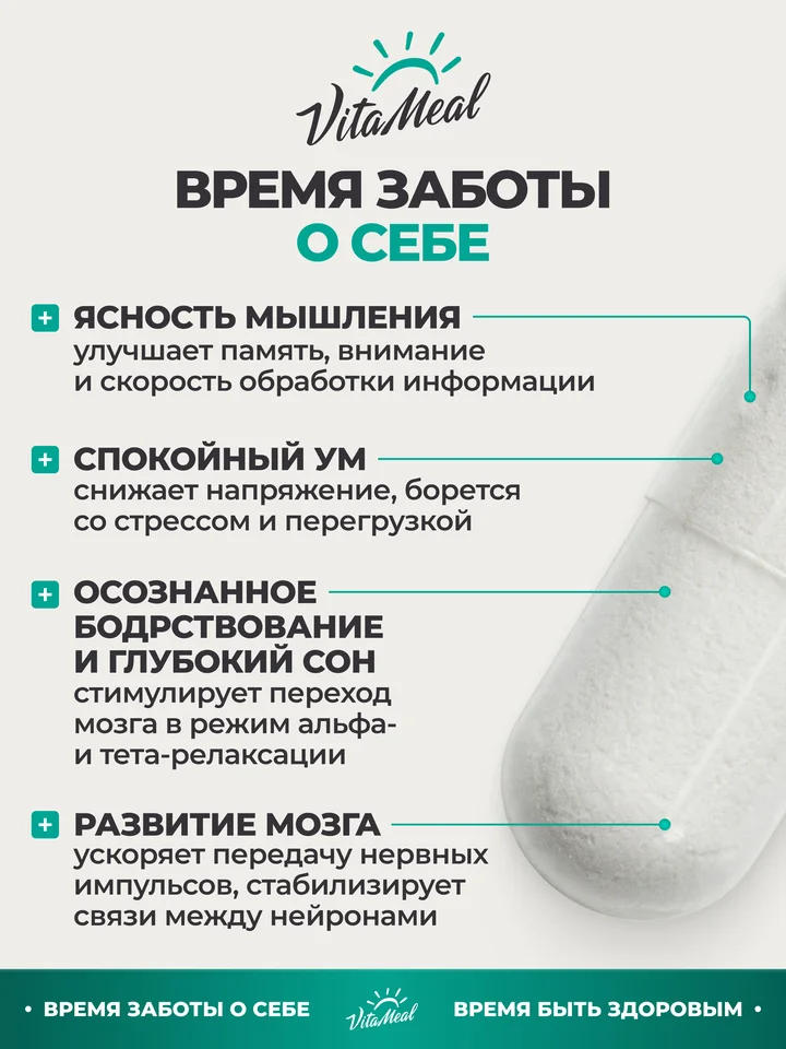 Магний Треонат 700 мг, для мозга и памяти, для спокойствия, против стресса, 90 капсул, VitaMeal