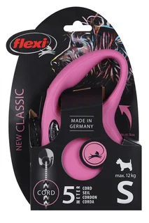 Поводок-рулетка Flexi new classic cord S 5 м 12 кг розовый