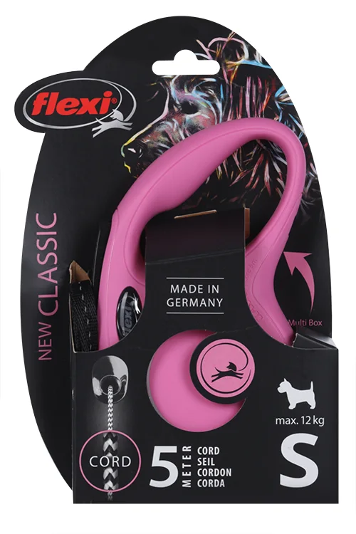 Поводок-рулетка Flexi new classic cord S 5 м 12 кг розовый