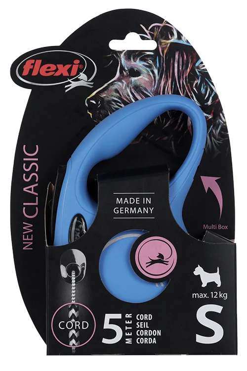 Поводок-рулетка Flexi new classic cord S 5 м 12 кг синий