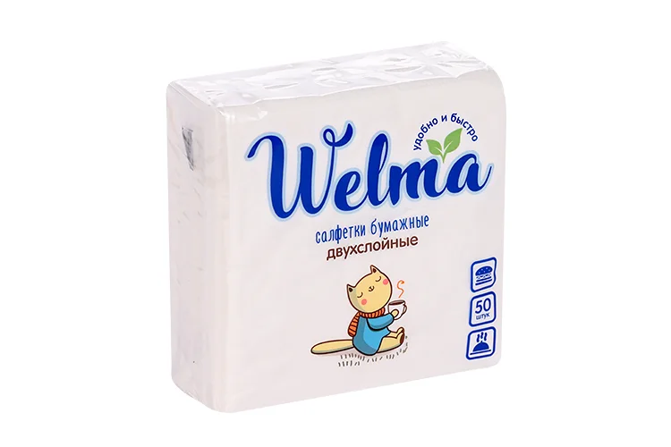 Салфетки Welma бумажные двухслойные белые 50 шт