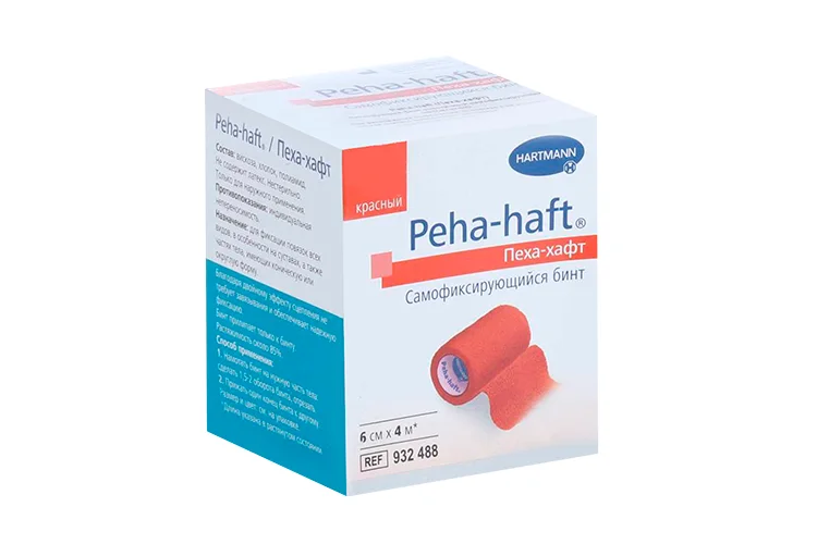 Бинт Hartmann самофиксирующийся Peha-Haft 4 м х 6 см красный