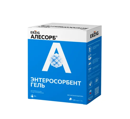 Алесорб Энтеросорбент гель Эрциг 10 гр 20 шт гель для приема внутрь без аромататизатора
