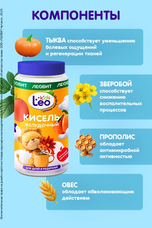 Леовит LeoKids Кисель желудочный для детей Леовит Банка 250 гр