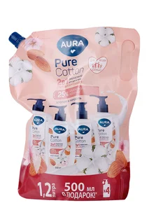 Мыло жид Aura Pure Cotton 2в1 Миндаль / хлопковое молочко для рук / тела 1,2 л