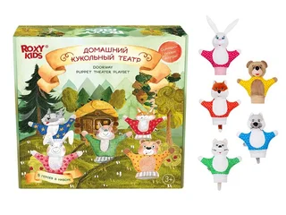 Кукольный театр Roxy Kids домашний 5 персонажей / ширма / сценарии сказок / декорации