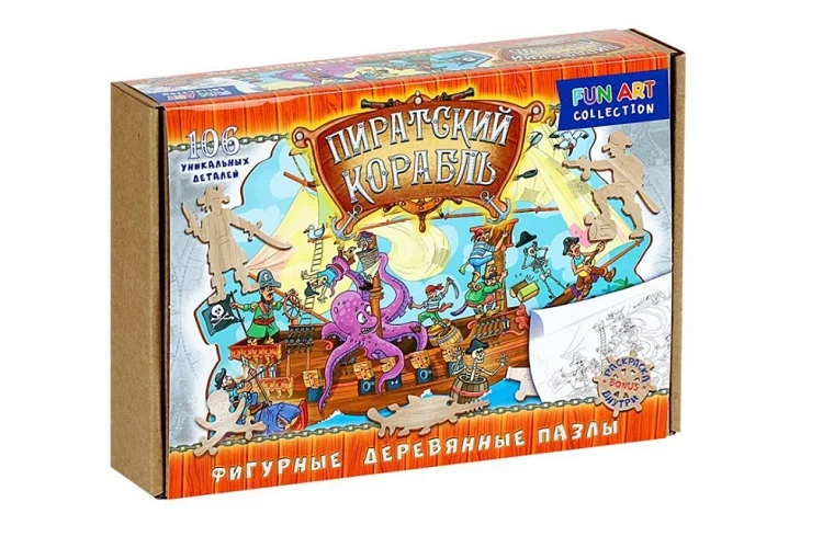 Пазл Нескучные игры FUN ART collection пиратский корабль фигурные / деревянные 106 элементов