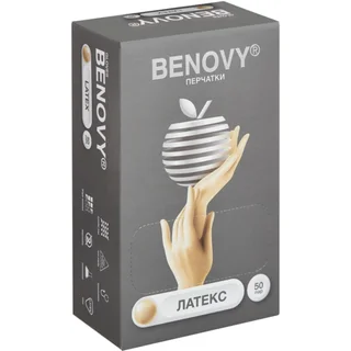 Перчатки Benovy смотр латекс н/стер / текстур / неопудр двухкратной хлор натурал р XS 50 шт