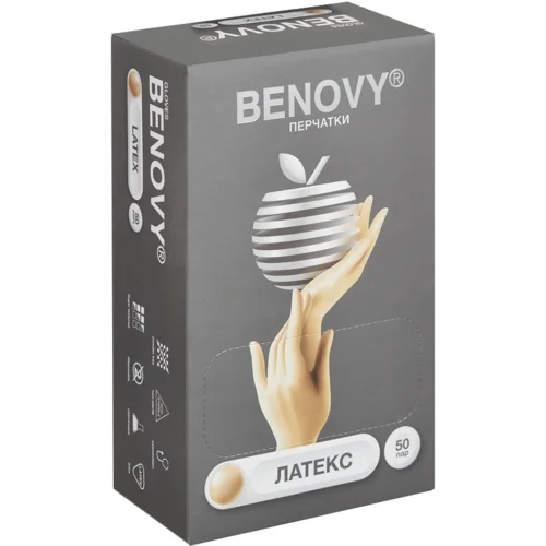 Перчатки Benovy смотр латекс н/стер / текстур / неопудр двухкратной хлор натурал р XS 50 шт