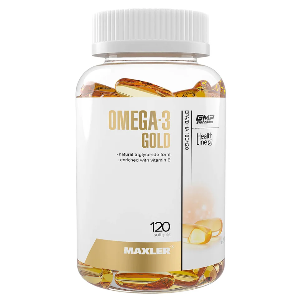 Омега-3 Голд с витамином Е (Omega-3 Gold), 120 капсул, Maxler