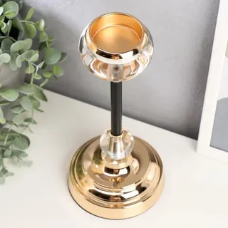 Подсвечник металл стекло на 1 свечу Плавность черный с золотом 26×11,5×11,5 см