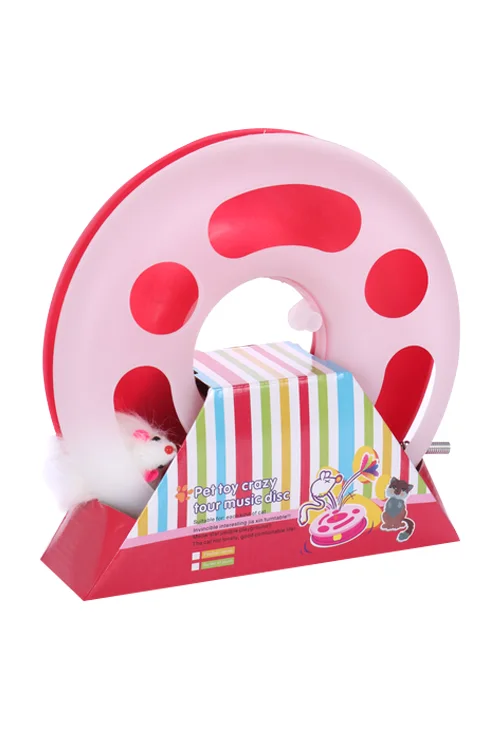 Игрушка Чистый котик для кошек трек-круг с мышью на пружине 25×7,5 см белый / розовый