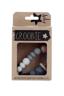 Держатель Croobie Medium для пустышки бук / пищевой силикон серый / белый
