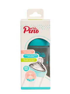 Детская бутылочка "Baby Pino" 260 мл., размер соски L (синий ободок), для 6-18 месяцев