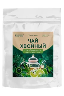 Чай Сибирская клетчатка с зеленым чаем / кусочками бергамота хвойный, 100 г