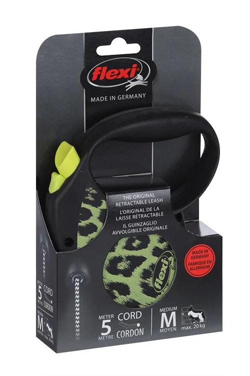 Поводок-рулетка Flexi safari cord M 5 м 20 кг черный с желтым