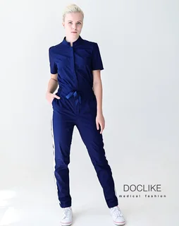 Комбинезон Doclike медицинский женский DL 613/1 в стиле спорт-шик синий / белый р 44
