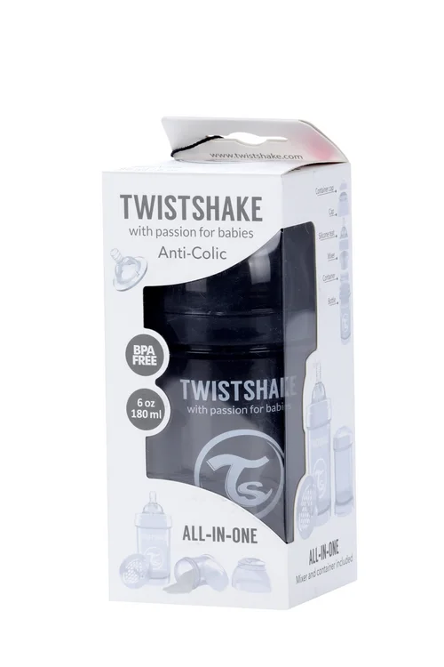 Бутылочка Twistshake антиколик для кормления с контейнером черная 180 мл