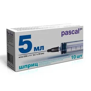 Луер шприц 3-х комп 5 мл с иглой 22G 0,7×30 мм 10 шт
