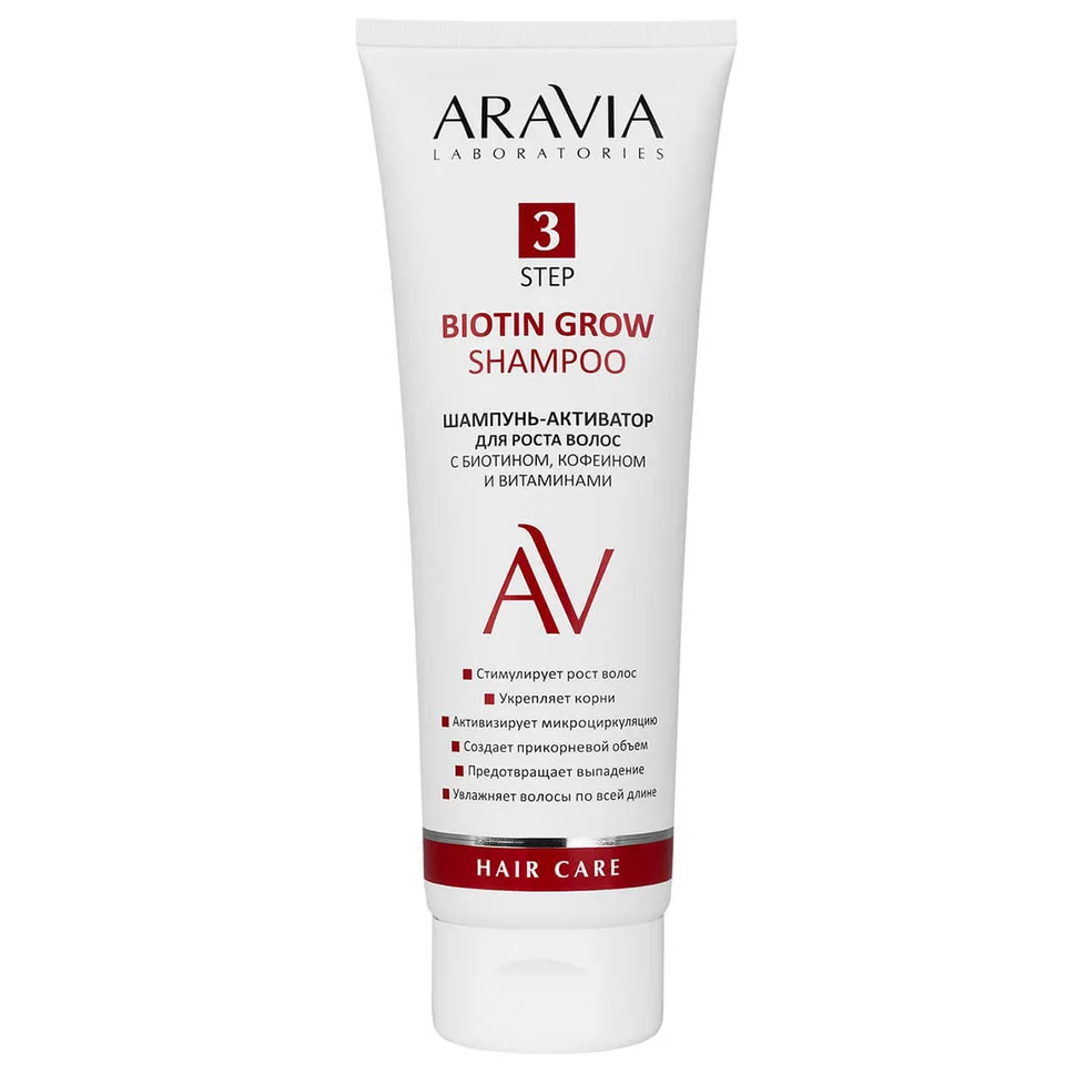 Шампунь-активатор для роста волос с биотином кофеином и витаминами Biotin Grow Shampoo 250 мл Aravia Laboratories