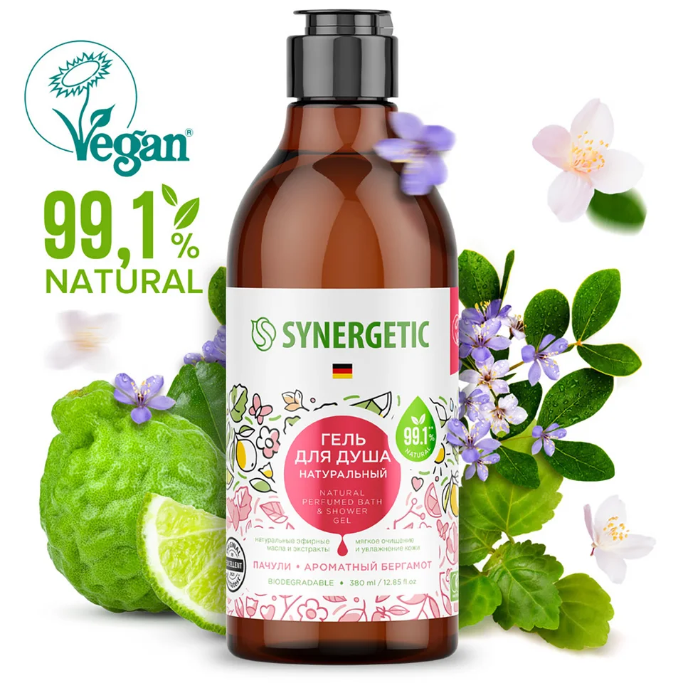 Натуральный Гель для душа Пачули и ароматный бергамот 380 мл Synergetic