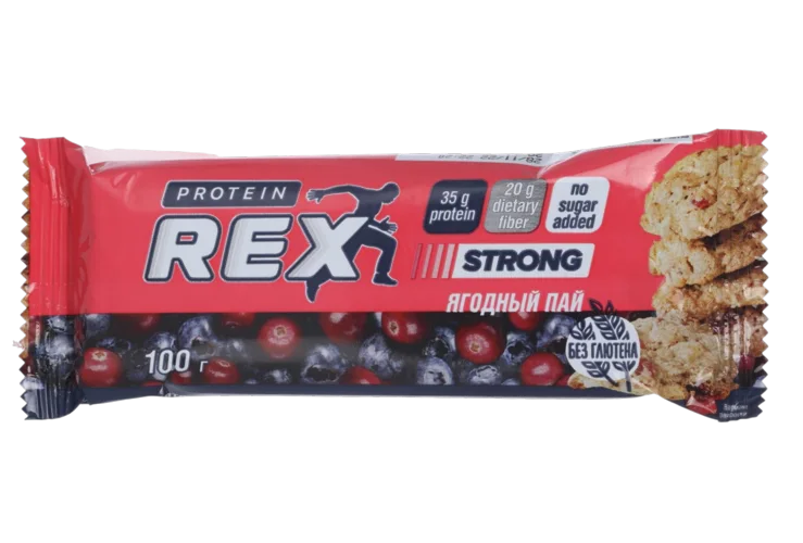 Батончик ProteinRex Strong с высоким содержанием протеина со вкусом ягодный пай, 100 г