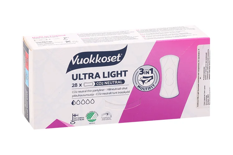 Салфетки Vuokkoset Ultra Light гигиенические ежедневные без крылышек, 28 шт, (6414100700199)