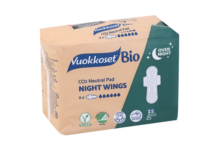 Прокладки Vuokkoset Bio Night Wings гигиенические ночные удлиненные с крылышками 9 шт