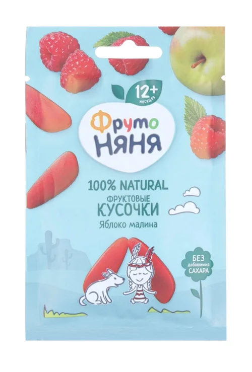 Кусочки Фрутоняня фруктовые яблоко / малина (с 12 мес) 15 гр 40 шт