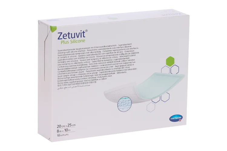 Повязка Zetuvit Plus Silicone стер суперабсорб с контакт слоем из силикона 20×25 см 10 шт