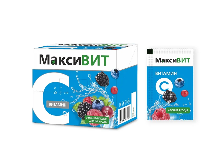Аскорбиновая кислота Витамин С Максивит 16 гр 20 шт порошок со вкусом лесных ягод