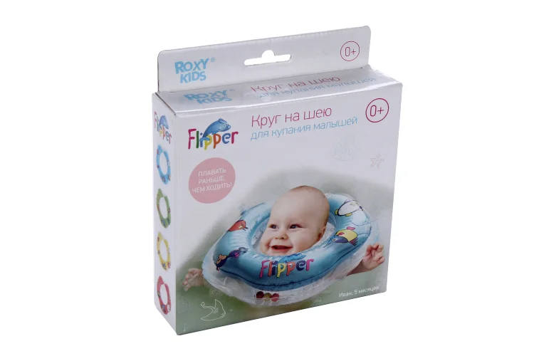 Круг Roxy-Kids Flipper на шею для купания малышей голубой