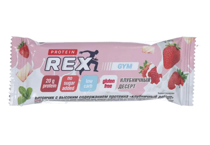 Батончик ProteinRex GYM с высоким содержан протеина со вкусом клубничный десерт 60 г