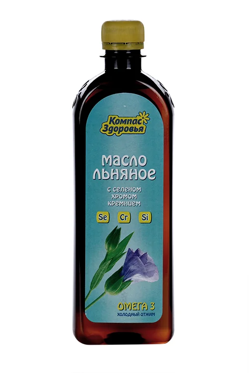 Масло льняное Компас здоровья Селен Хром Кремний холодный отжим 500 мл