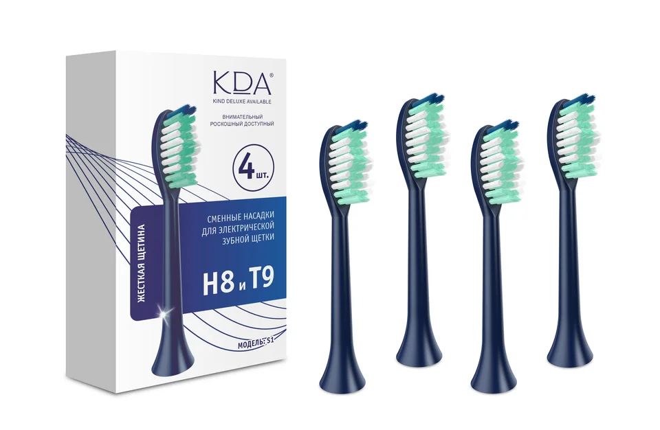 Сменная насадка КДА S1 для электр зубная щетки Н8/T9 жесткая 4 шт темно-синяя