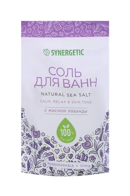 Соль для ванн Synergetic с маслом лаванды 1 000 гр