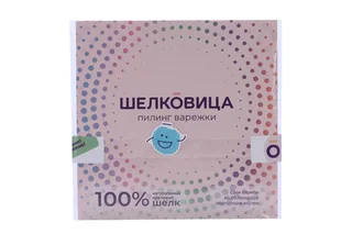 Варежка-скраб Шелковица для пилинга тела из 100% шелка с рисунком голубая / белая