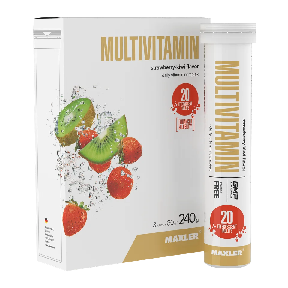 Мультивитамины Maxler Multivitamin комплекс витаминов, 3 тубы по 20 шипучих таблеток - Клубника-Киви