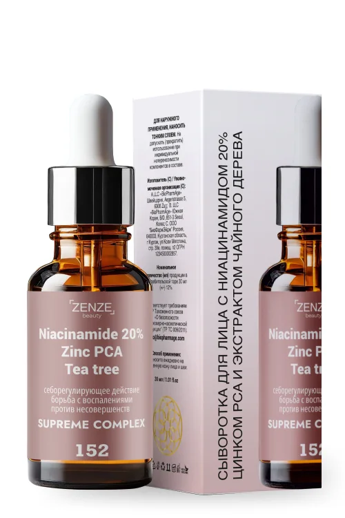 Сыворотка для лица Zenze с ниацинамидом 20% цинком от прыщей акне постакне чер точек 30 мл