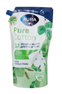 Мыло жид Aura Pure Cotton 2в1 Хлопок / луговые травы для рук / тела 850 мл