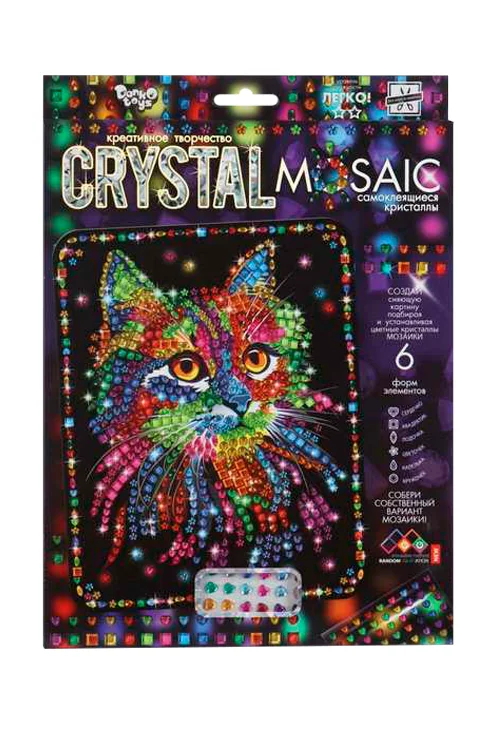 Набор для создания мозаики Danko Toys Кот Crystal Mosaic на темном фоне