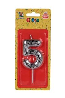 Свеча Miland Цифра 5 серебряная для торта 6 см