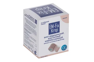 Медицинский бинт EM-Fix Krep эластичный компресс стягивающий 7,5 см × 4,5 м бежевый