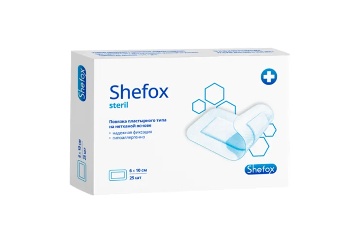 Повязка Shefox пластырного типа на нетканой основе 6×10 см 25 шт