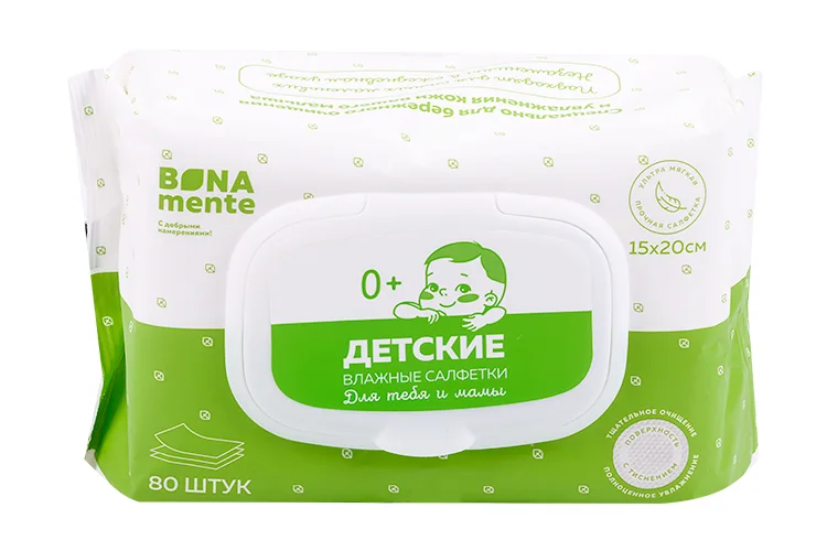 Салфетки Bona Mente влажные детские тиснен 80 шт с клапаном