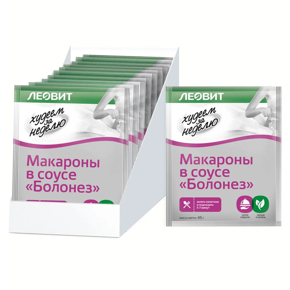 Макароны в соусе "Болонез" Худеем за неделю 12 шт по 45 гр Леовит